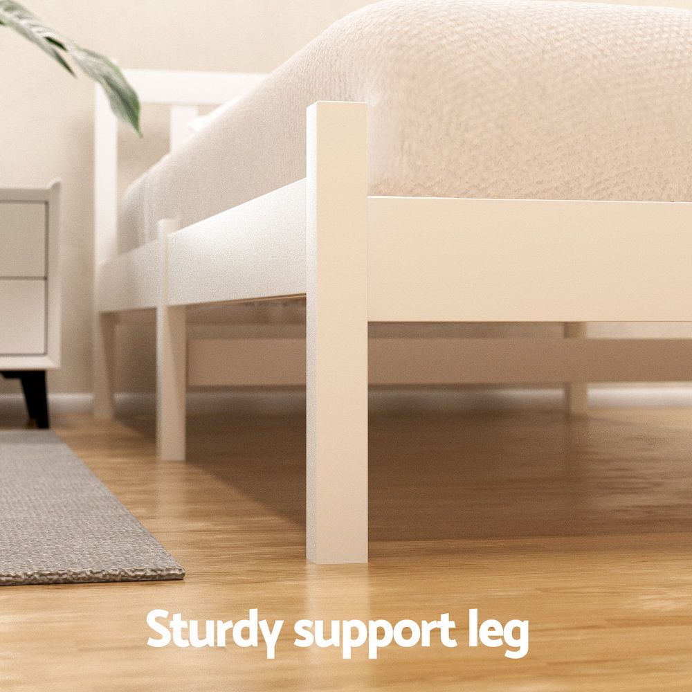 TWSC Bed Frame Single Size Wooden Platform with 2 Storage Drawers White SOFIE