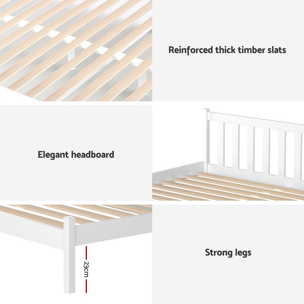 TWSC Bed Frame Single Size Wooden Platform with 2 Storage Drawers White SOFIE