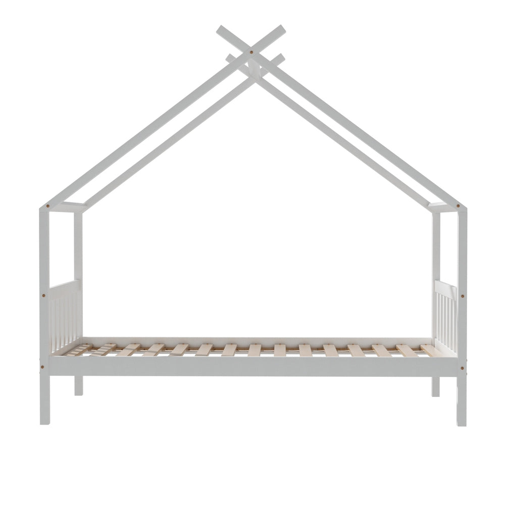 Bed Frame Single Kids House Design – Solid Pine, White