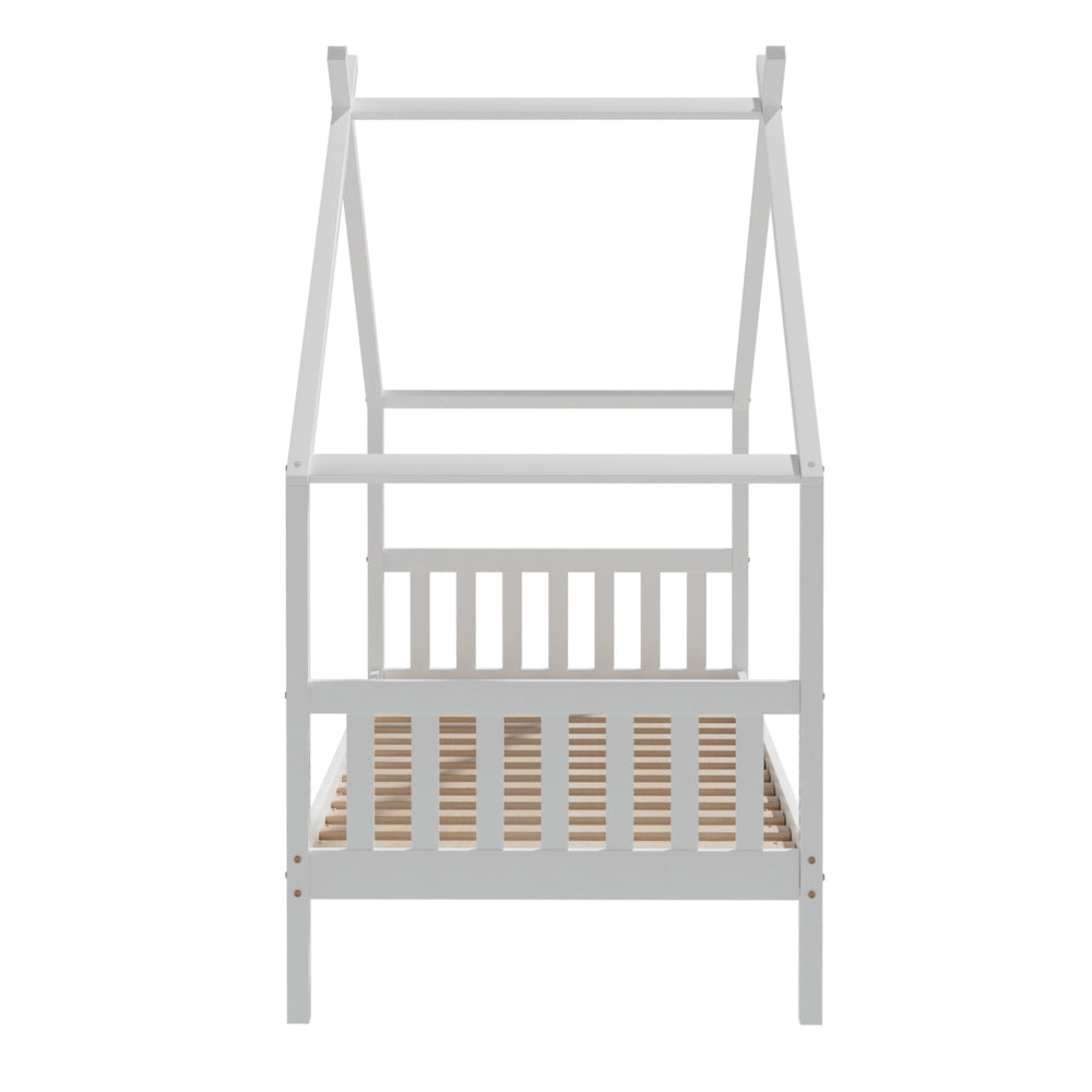 Bed Frame Single Kids House Design – Solid Pine, White