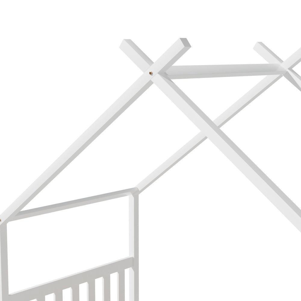 Bed Frame Single Kids House Design – Solid Pine, White