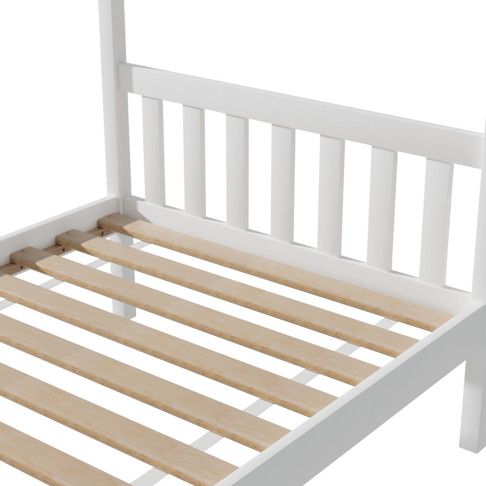 Bed Frame Single Kids House Design – Solid Pine, White