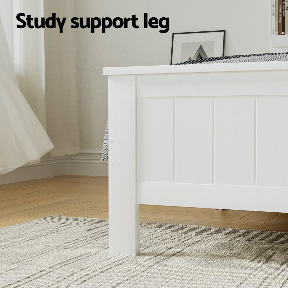 TWSC Bed Frame Double Size Wooden with 3 Shelves Bed Head White