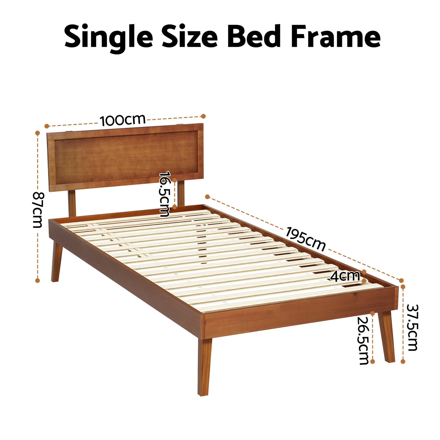 TWSC Bed Frame Single Size Wooden Bed Base Walnut SPLAY