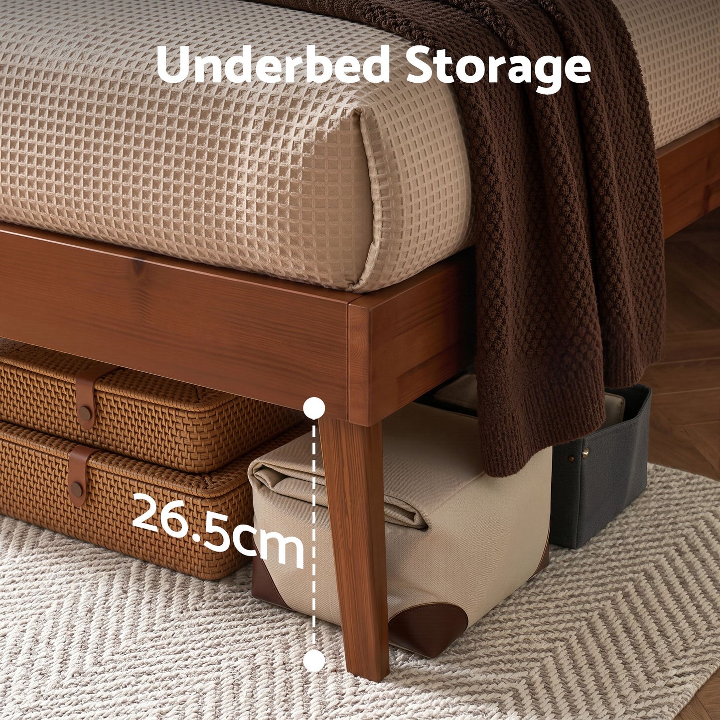 TWSC Bed Frame Single Size Wooden Bed Base Walnut SPLAY