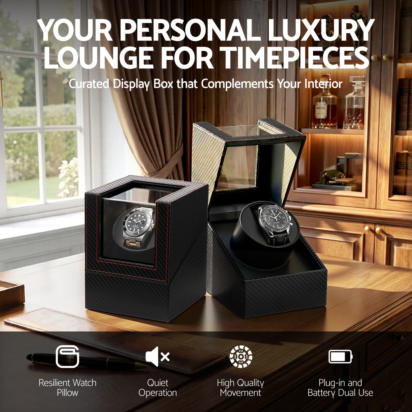Embellir Watch Winder – Quiet Automatic, Carbon Fibre Black