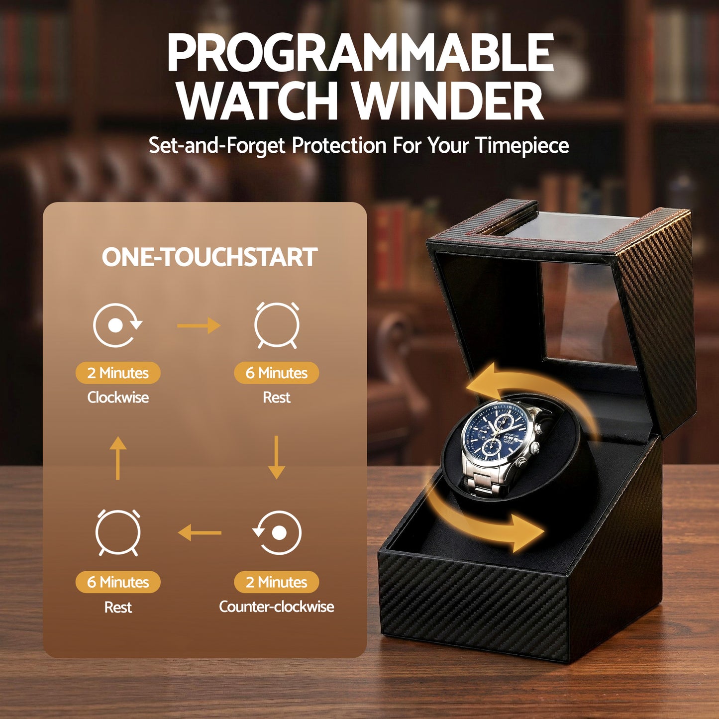 Embellir Watch Winder – Quiet Automatic, Carbon Fibre Black