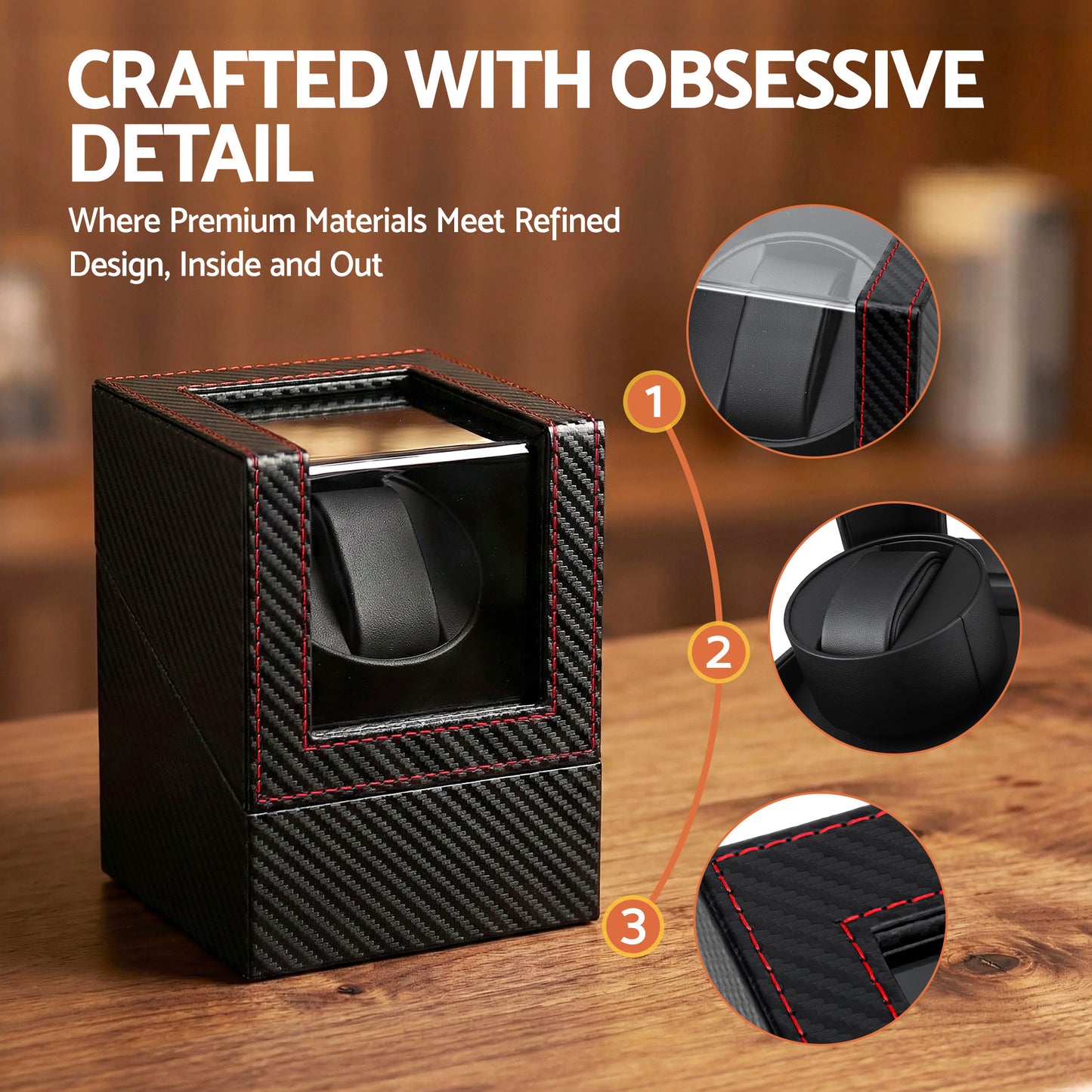 Embellir Watch Winder – Quiet Automatic, Carbon Fibre Black