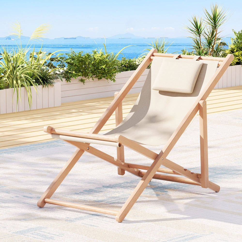 Gardeon Outdoor Deck Chair Wooden Sun Lounge Folding Beach Patio Furniture