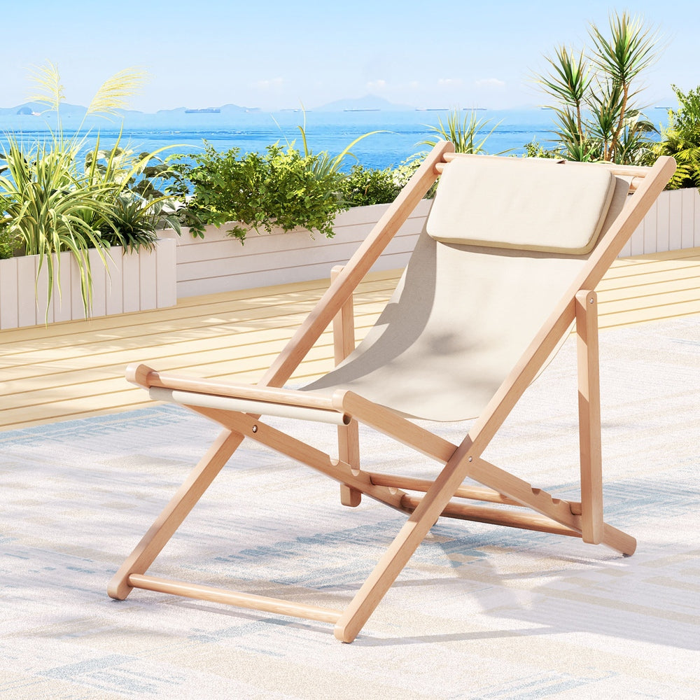 Gardeon Outdoor Deck Chair Wooden Sun Lounge Folding Beach Patio Furniture