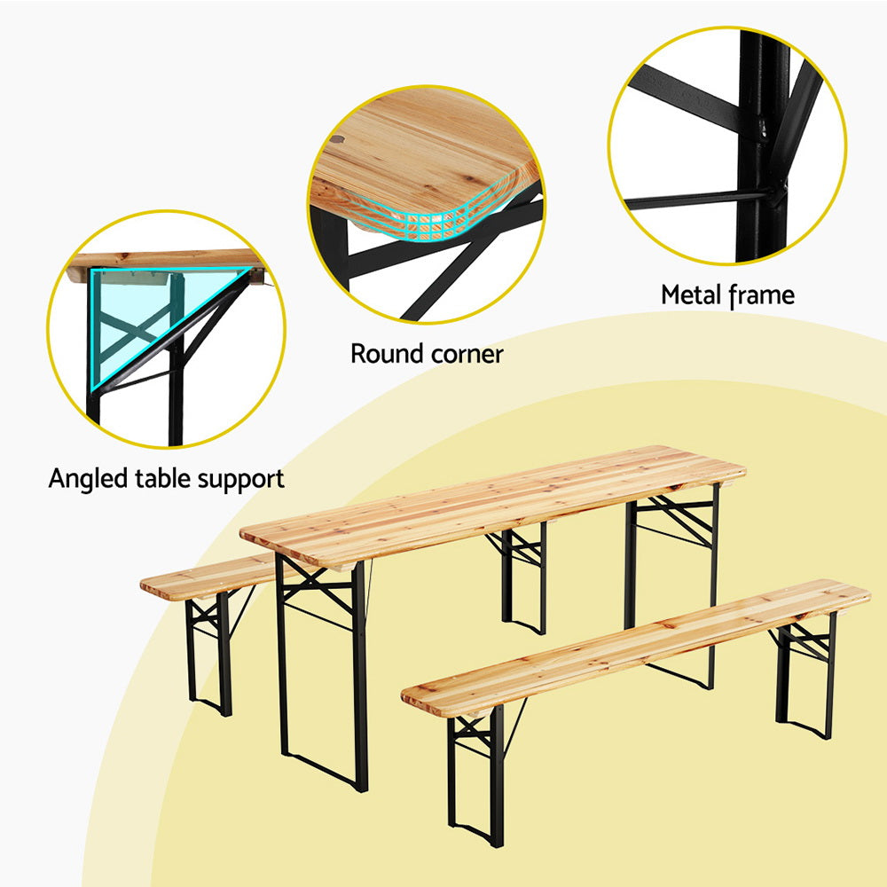 TWSC 3 PCS Outdoor Furniture Dining Set Lounge Setting Patio Wooden Bench
