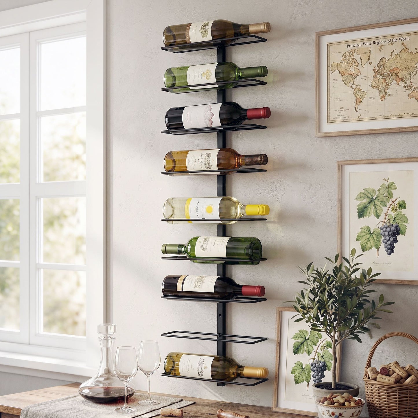 TWSC Wall Mounted Wine Rack 9 Bottles Display Storage Organizer Metal Black