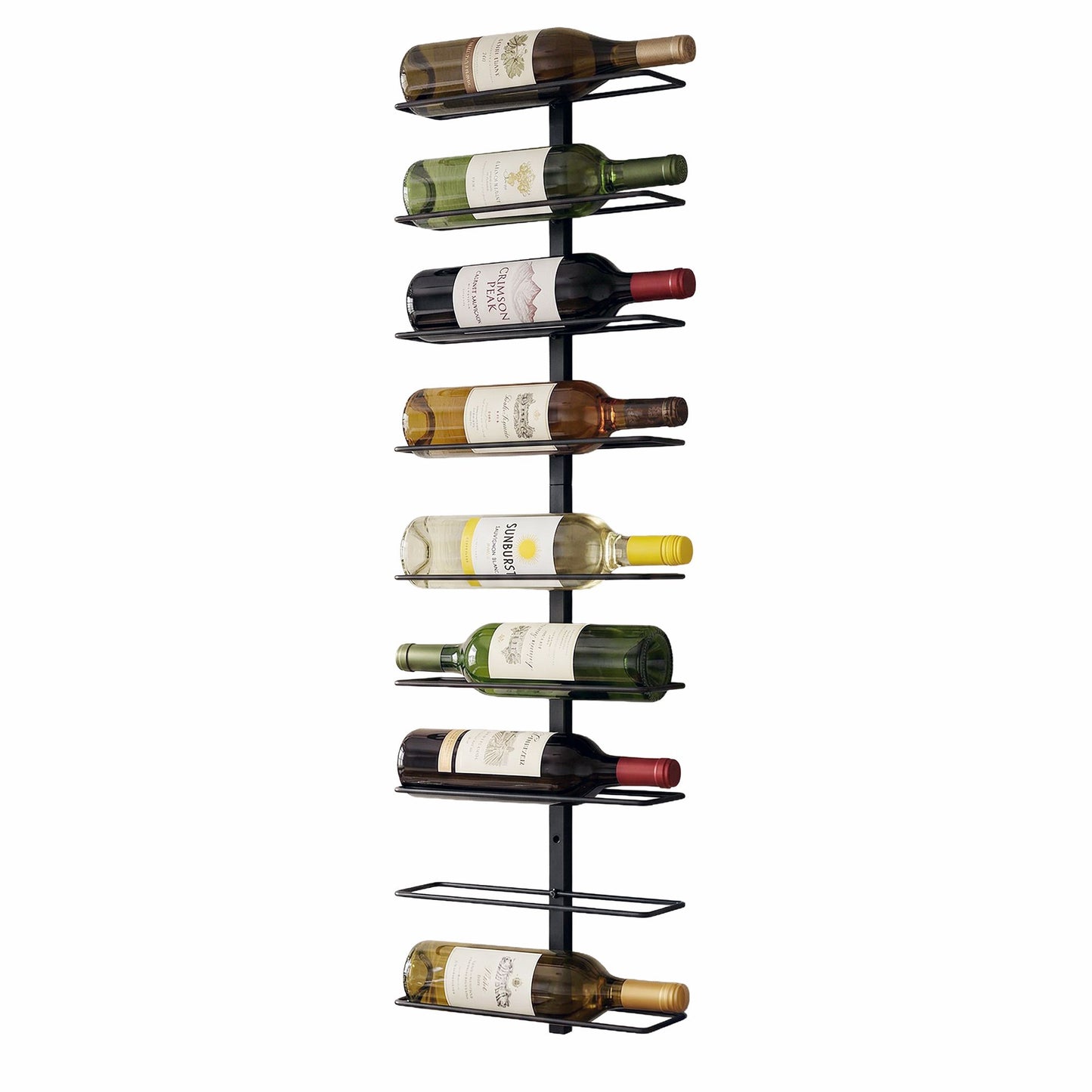 TWSC Wall Mounted Wine Rack 9 Bottles Display Storage Organizer Metal Black