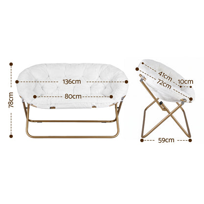 Artiss Double Saucer Chair Soft Faux Fur Lounge Foldable Oversize Chair for Bedroom White