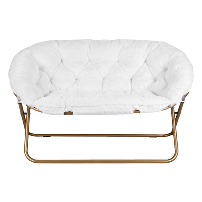 Artiss Double Saucer Chair Soft Faux Fur Lounge Foldable Oversize Chair for Bedroom White