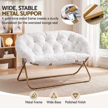 Artiss Double Saucer Chair Soft Faux Fur Lounge Foldable Oversize Chair for Bedroom White