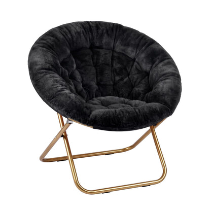 Cozy Folding Faux Fur Saucer Chair – Black