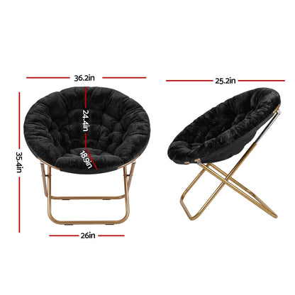 Cozy Folding Faux Fur Saucer Chair – Black