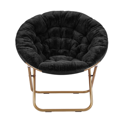 Cozy Folding Faux Fur Saucer Chair – Black