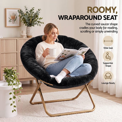 Cozy Folding Faux Fur Saucer Chair – Black