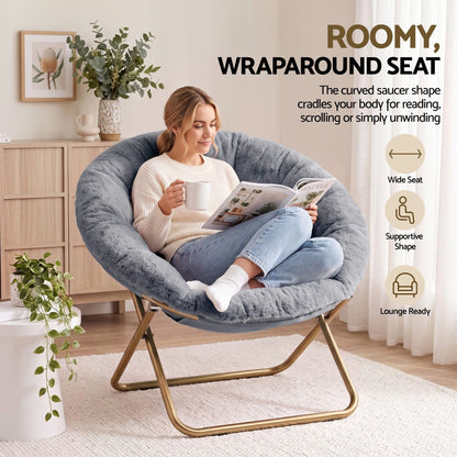 Artiss Cozy Saucer Chair Soft Faux Fur Folding Accent Chair for Bedroom Grey