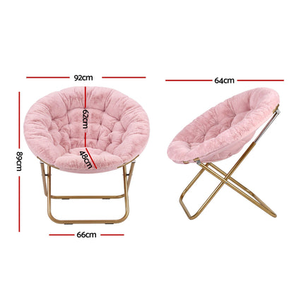Artiss Cozy Saucer Chair Soft Faux Fur Folding Accent Chair for Bedroom Pink