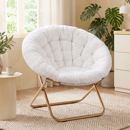Cozy Folding Faux Fur Saucer Chair – White