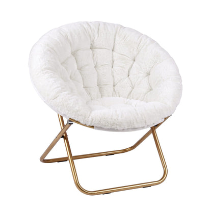 Cozy Folding Faux Fur Saucer Chair – White