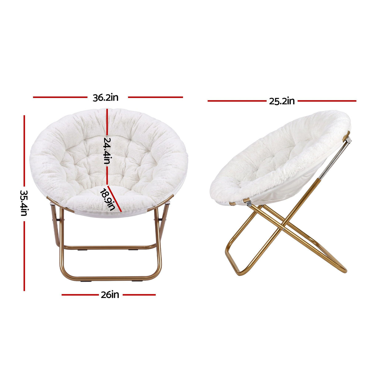 Artiss Cozy Saucer Chair Soft Faux Fur Folding Accent Chair for Bedroom White