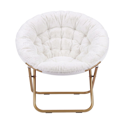 Cozy Folding Faux Fur Saucer Chair – White