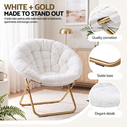 Cozy Folding Faux Fur Saucer Chair – White