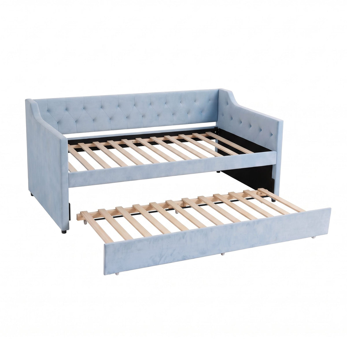 TWSC Single Buttonless Tufted Daybed Frame & Trundle, Blue