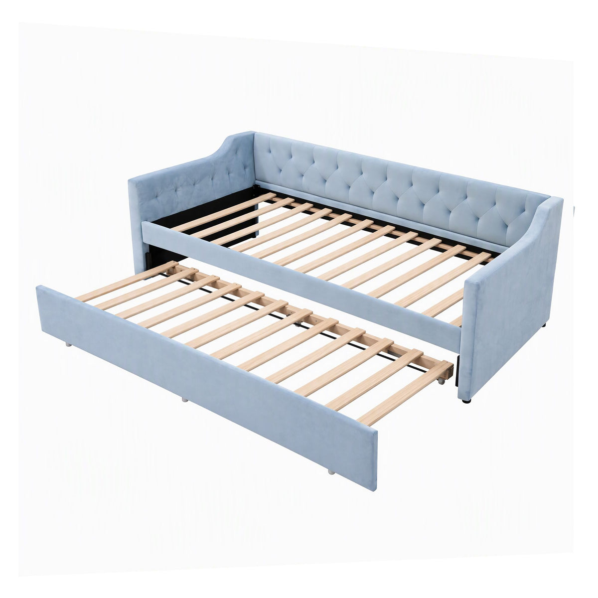 TWSC Single Buttonless Tufted Daybed Frame & Trundle, Blue