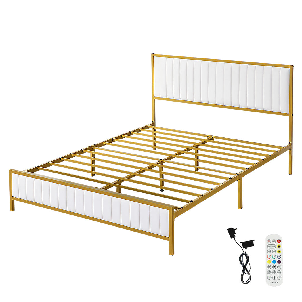 Levede Metal Bed Frame Under Bed Storage Double Beige-1910112273498771456