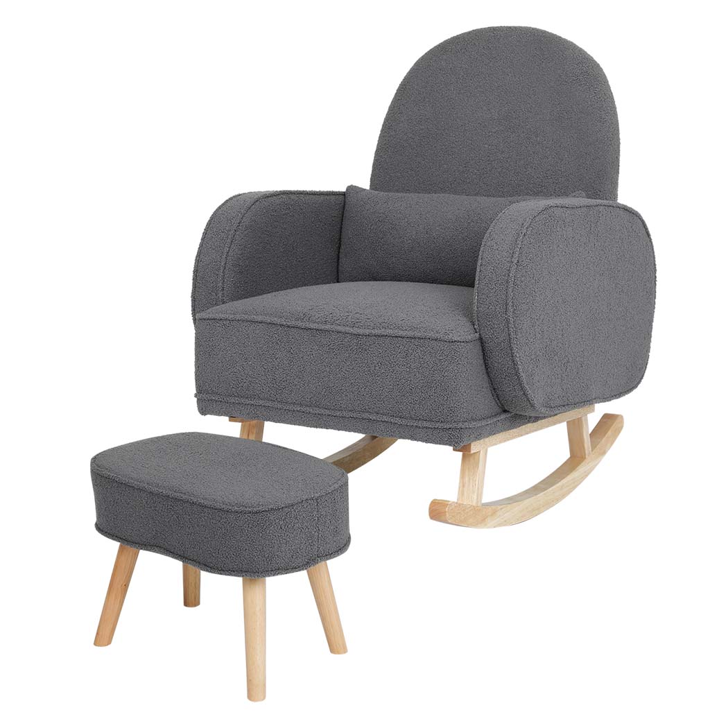 Levede Fleece Rocking Chair with footstool-1910112232834994176