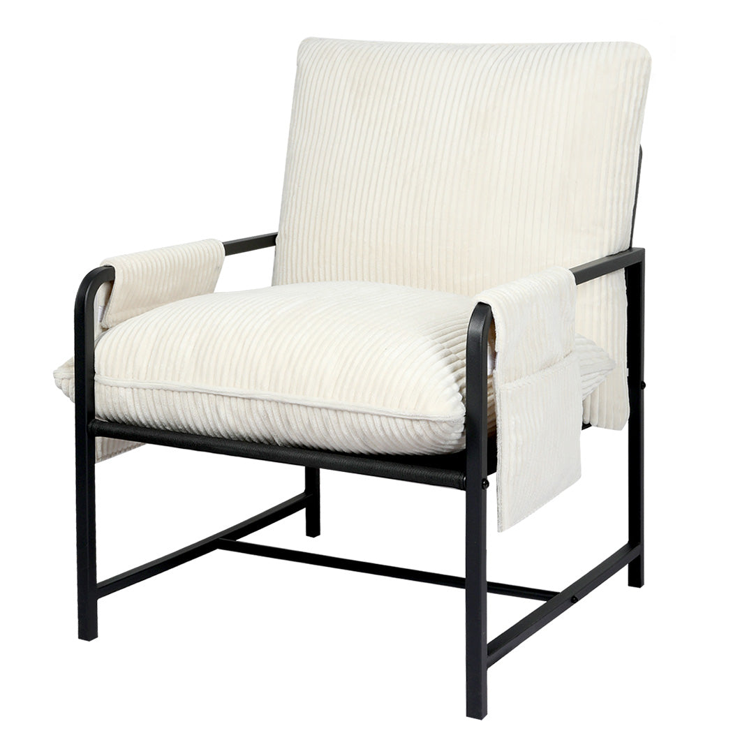Levede Metal Framed Lounge Chair Corduroy in Beige-1919278353102278656