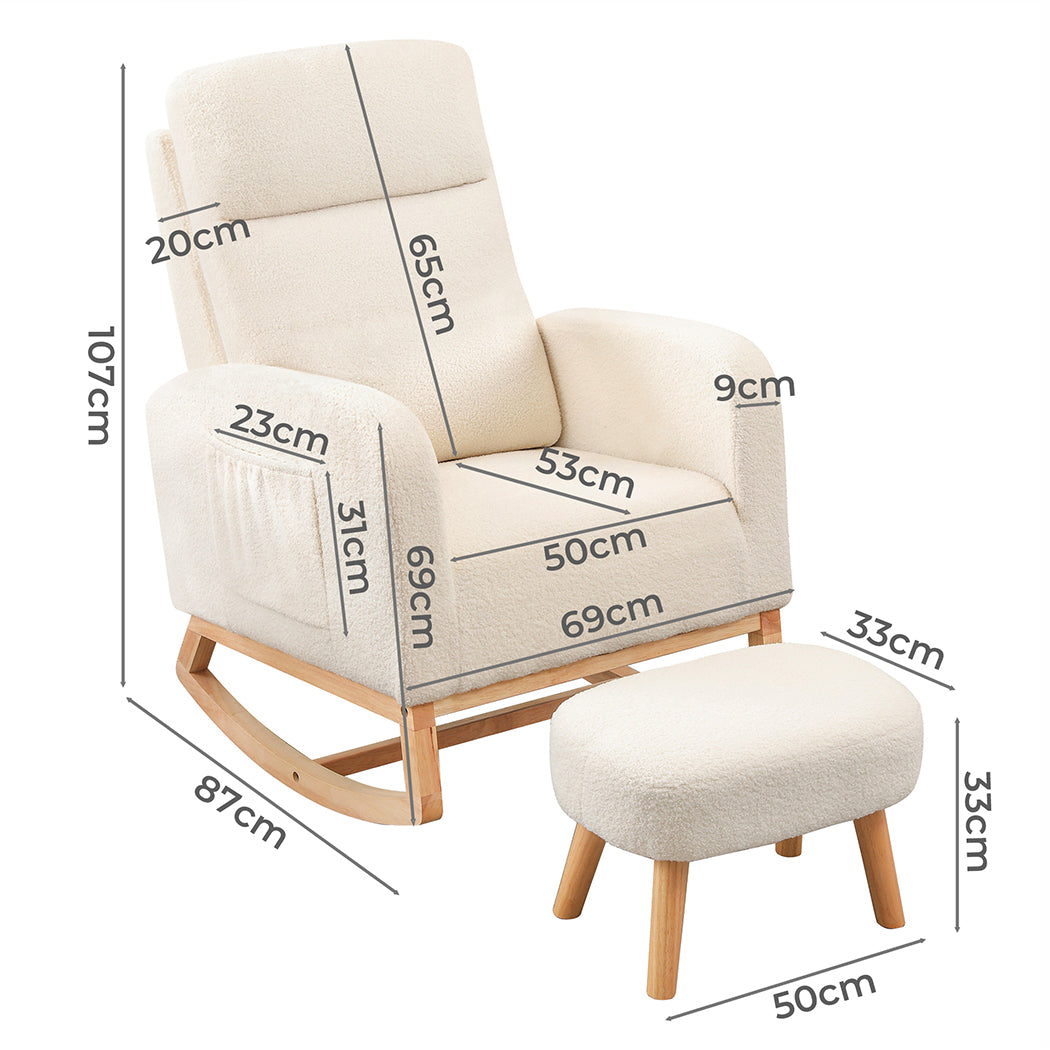 Levede Rocking Chair Ottoman Footrest With Side Pocket-2065254225570566146