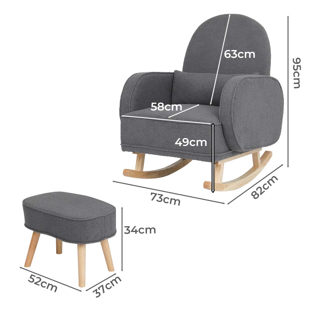 Levede Fleece Rocking Chair with footstool-1910112232834994178