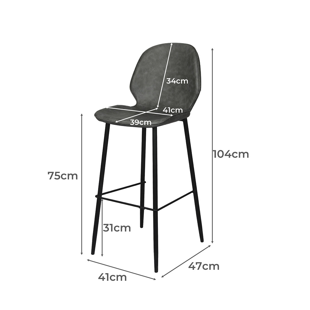 Levede 2x Bar Stool Barstools Counter Grey-2065254616609722370