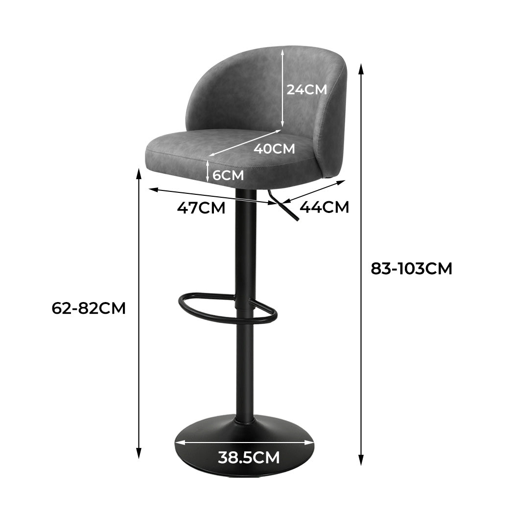 Levede 4x Bar Stool Swivel Gas Lift PU Leather Grey-2065254252326031362
