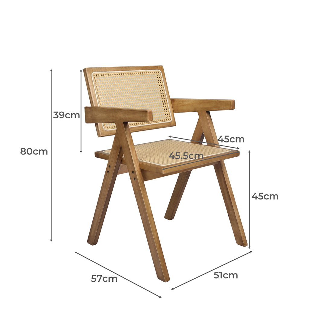 Levede 1x Dining Chair Solid Wood Rattan Natural-2065254615884107778