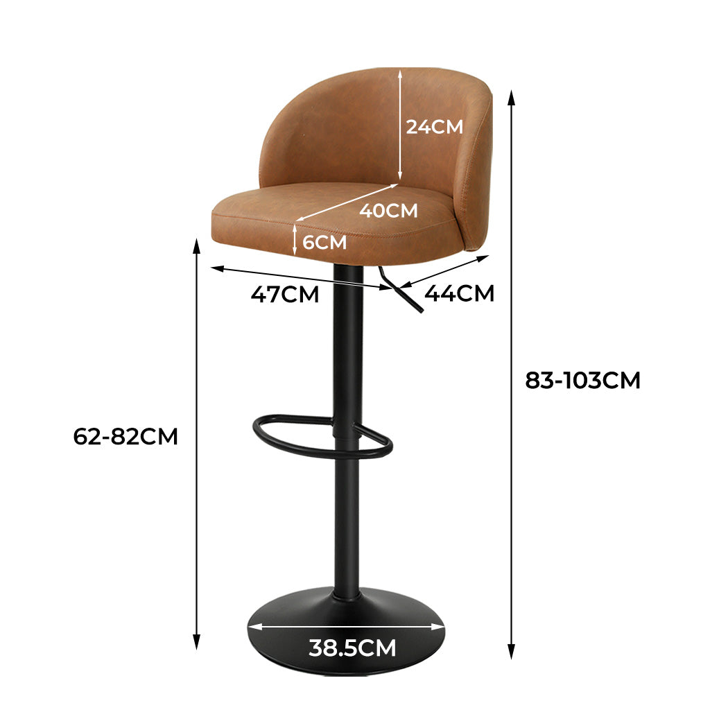 Levede 4x Bar Stool Swivel Gas Lift PU Leather Brown-2065254252045012994