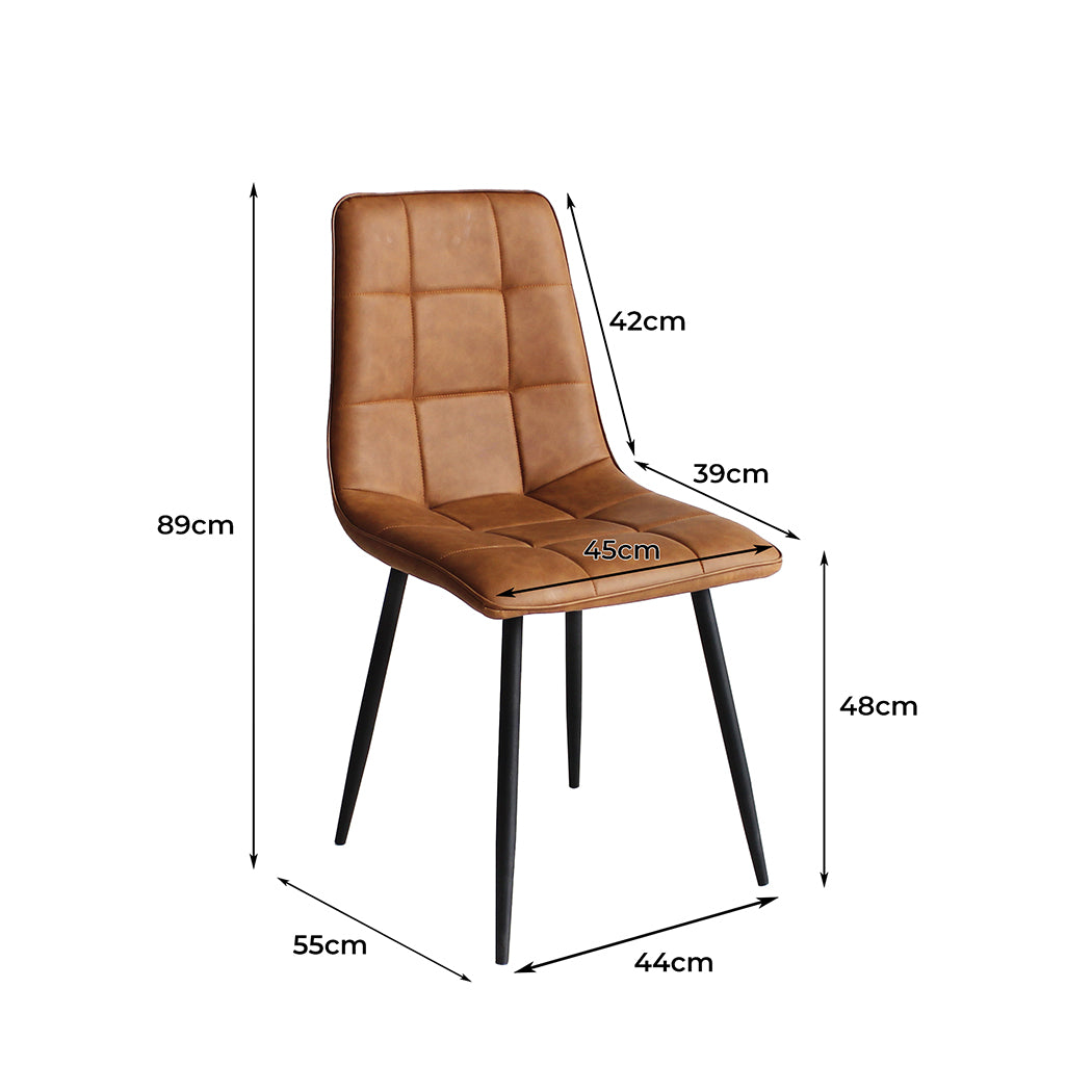 Levede 4x Dining Chairs Kitchen Chair Brown Faux Leather-2025742039429287938