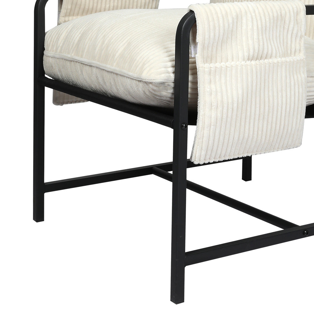 Levede Metal Framed Lounge Chair Corduroy in Beige-1919278353102278660