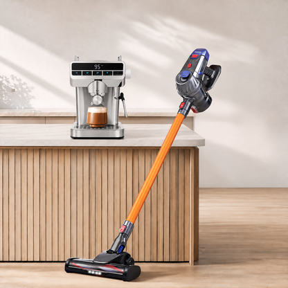Devanti K7 Gold Cordless Stick Vacuum & Espresso Machine Bundle – LED Display in a home setting