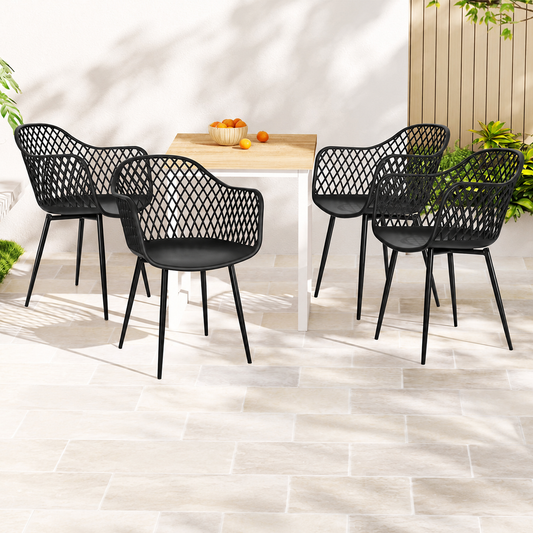 Outdoor Dining Chairs – Water & UV Resistant, Black PP, Set of 4 styled in a lifestyle setting